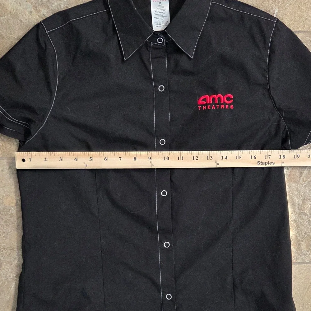 AMC Theatres Employee Uniform Shirt Black Short Sleeve Button Down Womens Medium - Picture 3 of 7